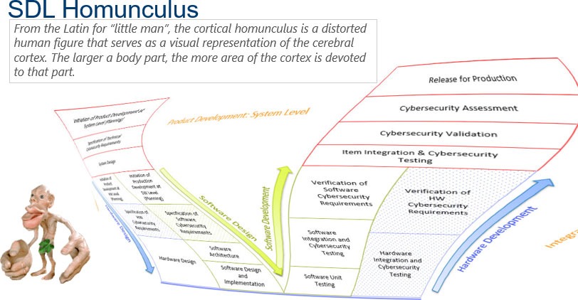Secure Development Lifecycle Homunculus (most time is spent in validation and fixing bugs)